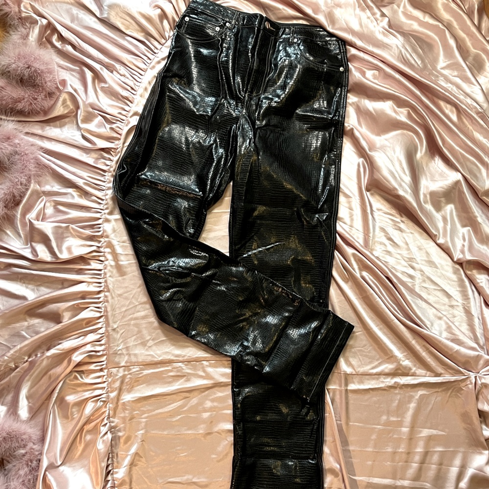 Faux leather|pleather ASOS TALL black crocodile shiny straight leg pant Alt|Goth